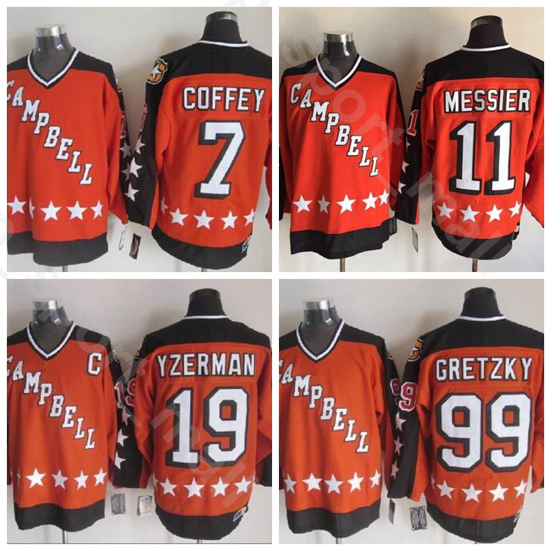 

Star 1984 Hockey Jerseys All Ice Hockey Vintage 19 Steve Yzerman 11 Mark Messier 99 Wayne Gretzky 7 Paul Coffey Home Orange Stitched, 99 orange