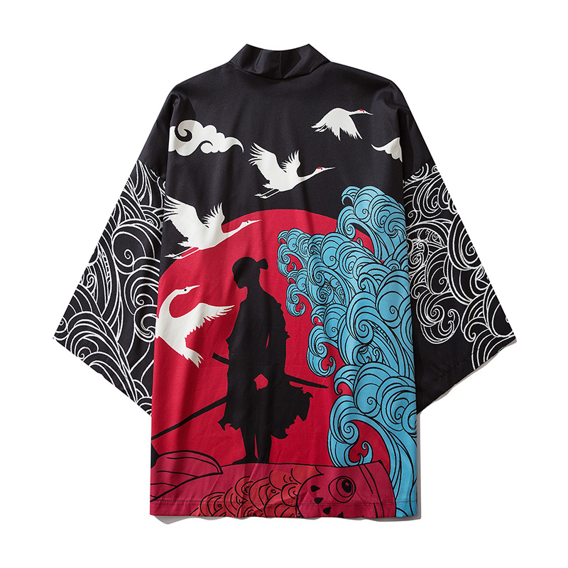 Streetwear Kimono Jacket Japanese Samurai Print Harajuku Hip Hop Men Japan Style Clothing Kimono Jacket Summer Thin Loose gunn