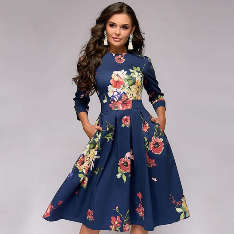 

Floral Printed A-line Woman Dress Elegant Vestido Party Dress, Red
