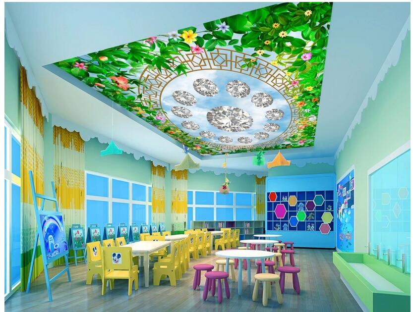 

WDBH 3d ceiling murals wallpaper custom photo Flowers green leaf diamond painting bedroom home decor 3d wall murals wallpaper for walls 3 d, Non-woven