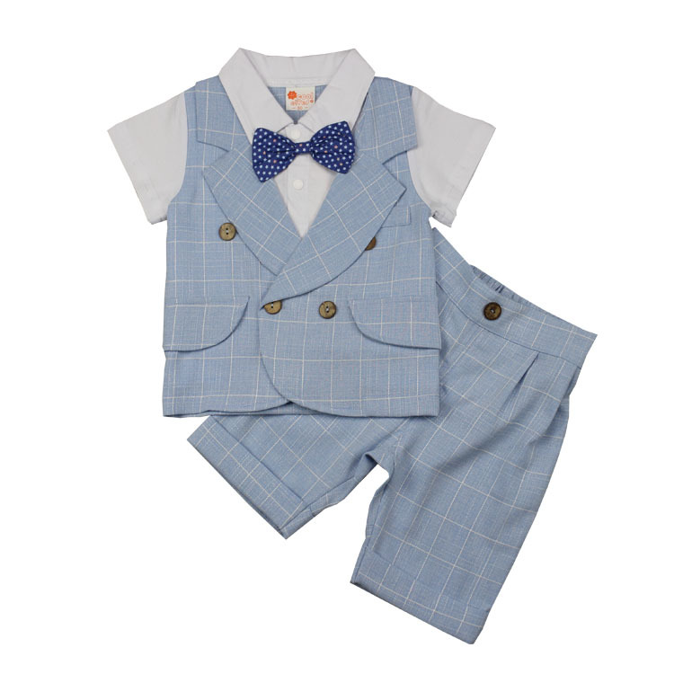 

baby boy clothes plaid Shirt+pant two pieces summer boys clothes set vetement garcon baby 80/90/100/110cm sale new, Sky blue