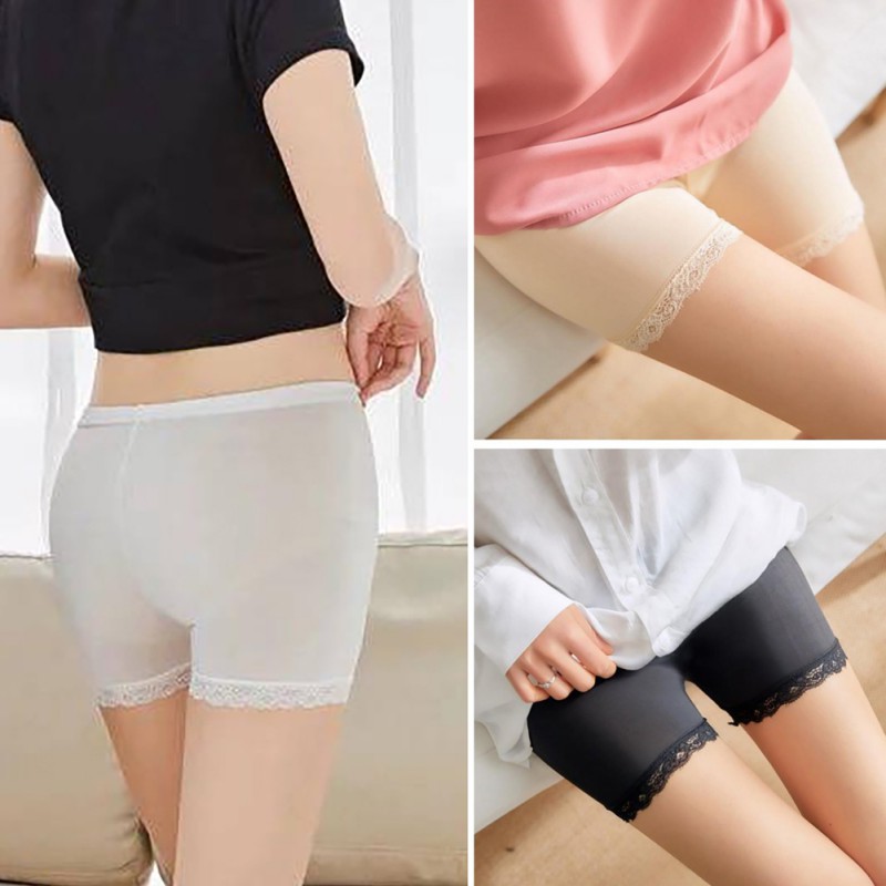 

Summer Seamless Sexy Lace Safety Short Pants For Women Shorts Under Skirt Underwear Comfortable Middle Waist Safety Short Pants, White