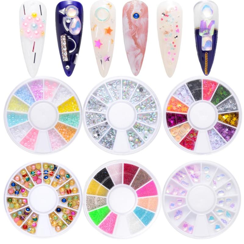 

Mixed Resin Nail Polish Rhinestones 3D Manicure Crystal Shinny Gel Glitter Stars Mini Beads DIY Nail Art Accessories In Wheel