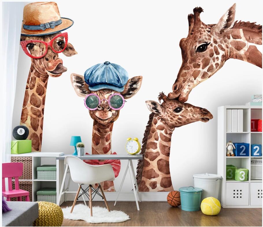 

3d wallpaper on the wall custom photo Modern minimalist hand drawn children's room giraffe animal decor living room wallpaper for walls 3 d, Non-woven wallpaper