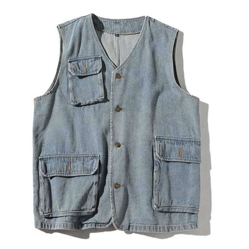 

Men Denim Vest New Men' Retro Classic Casual Denim Vest Jacke Fashion Multi-Pocket Slim Fit Coat Male Plus Size 4XL, Black