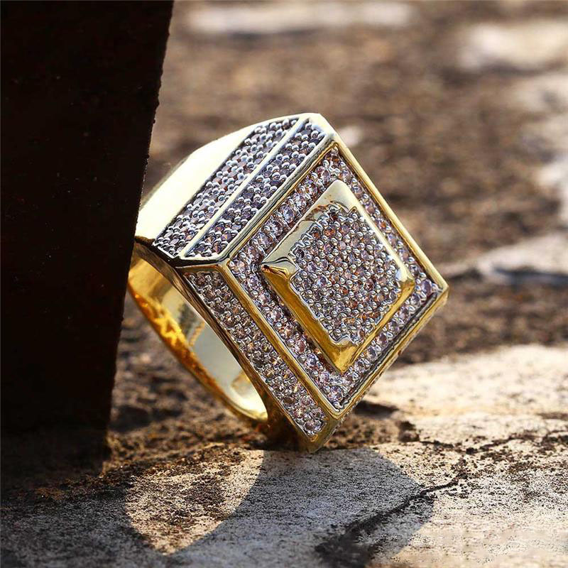

Europe and America Fashion Ice Out Gold Plated Rings For Men Fashion Bling Hiphop Jewelry Pop Hip Hop Zircon Ring Lover Gift