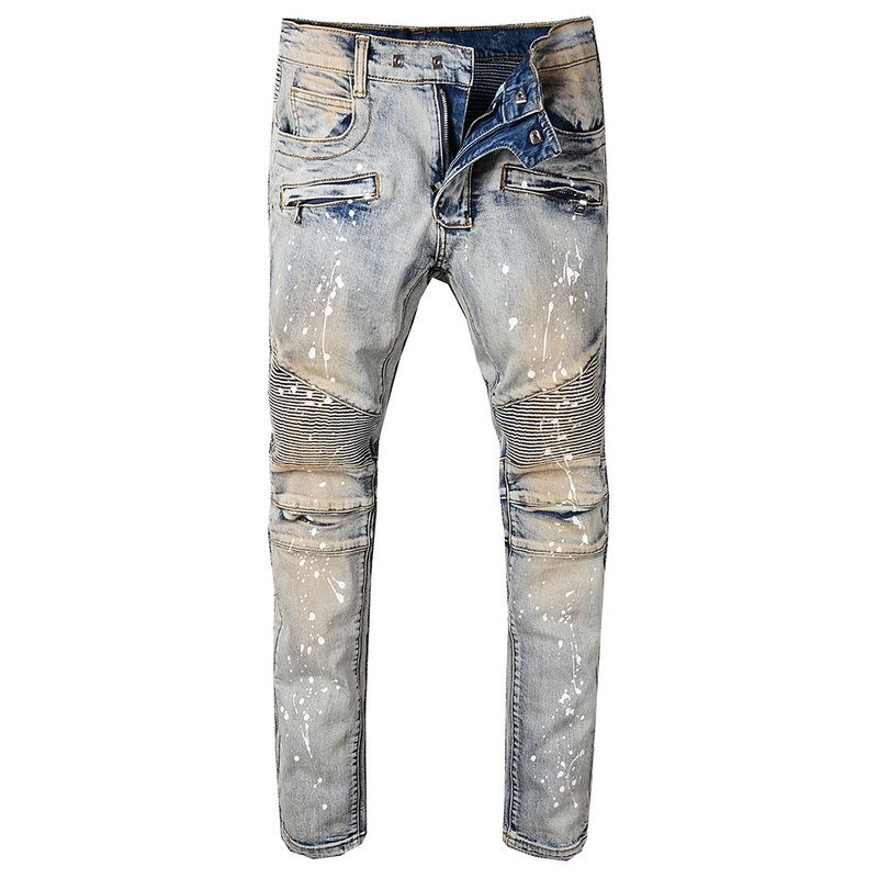 

Men's vintage painted stretch cotton denim biker jeans Slim Fit Spliced Paint Jeans Men Top Quality Biker Homme, Retro yellow