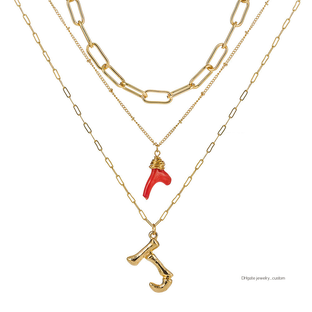 

Heat Like 26 Letter Multi-storey Necklace Natural Coral All-match Pendant Christmas Accessories