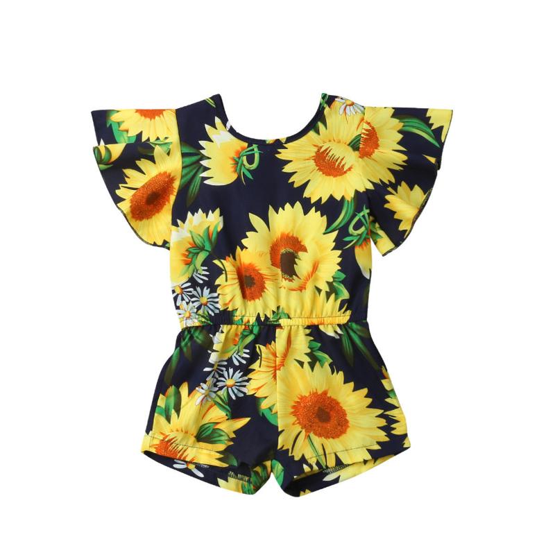 

2019 Summer Toddler Kids Baby Girl Flare Sleeve Sunflower Romper Jumpsuit Outfit Sunsuit Clothes 6M-4Y, As pic