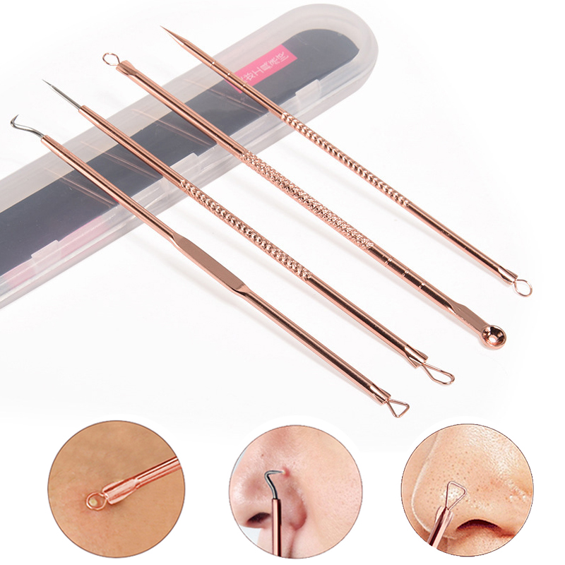 

4PCS Extractor de cravo Rose Gold Black Dots Cleaner Acne Blemish Remover Needles Set Silver Spots Pore Cleanser Tool