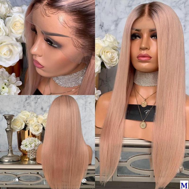 

Ombre Dark Brown/Pink 13x6 Lace Front Human Hair Wigs for Black Women Glueless Silky Straight Full Lace Wigs Bleached Knots, 13x3 lace front wig