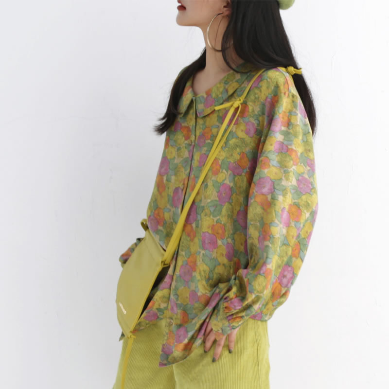 

Loose Vintage Print Pattern Pleated Shirt Women Clothes 2020 Spring New Fashion Loose Casual Match All Blouse Top Korean Q0015, See picture q0015