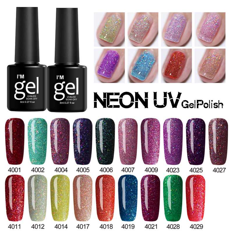 

Verntion 8 ML Neon Glitter Color Gel Nail Polish UV LED Lamp Shining Hybrid Nail Lacquer Enamel Lucky Gel Paint Varnish Manicure, Fs001