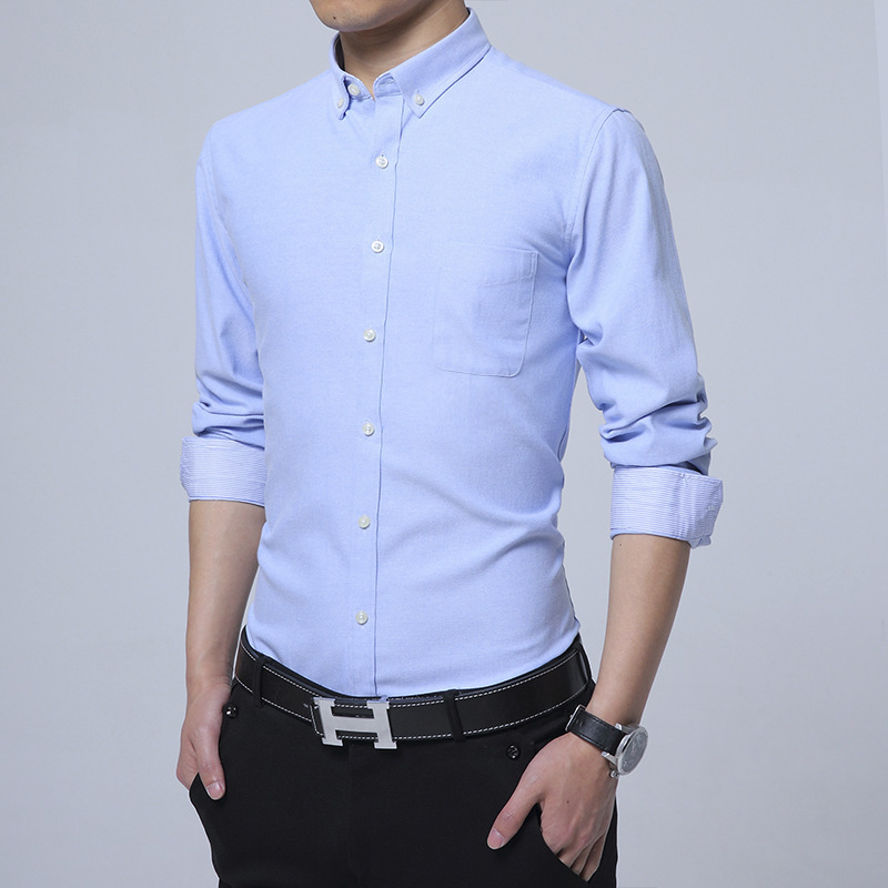 2020 Autumn New Business Casual Oxford Spinning Shirt Men's Slim Long-sleeved Solid Non-iron Shirt Men's Clothing