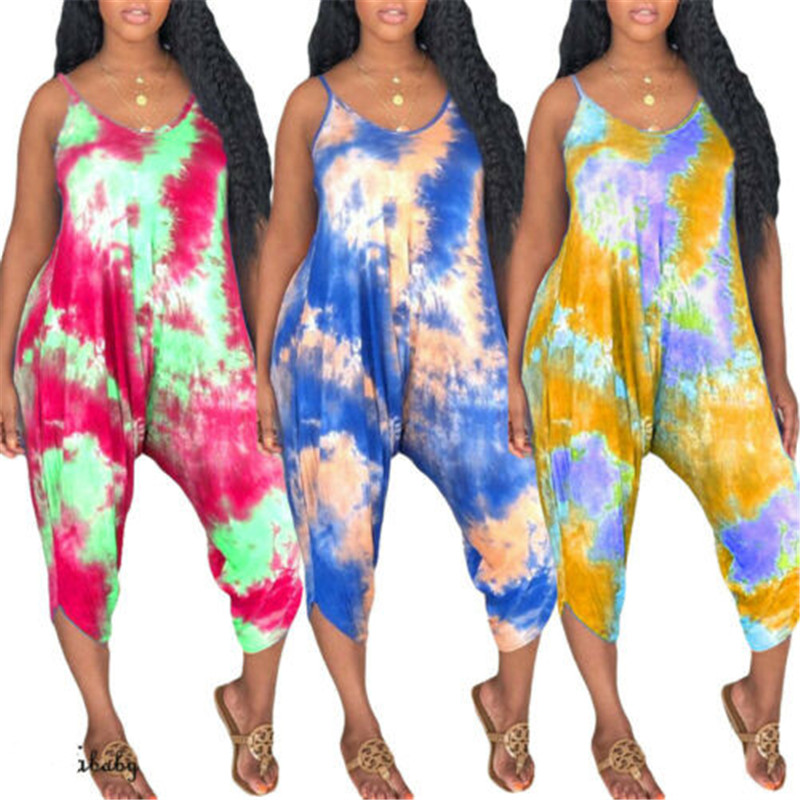 

Women Sleeveless Strappy Jumpsuit Fashion Gradient Printed Plus Size Boho Beach Casual Bodysuit Female Summer Trousers Plasyuit, Blue
