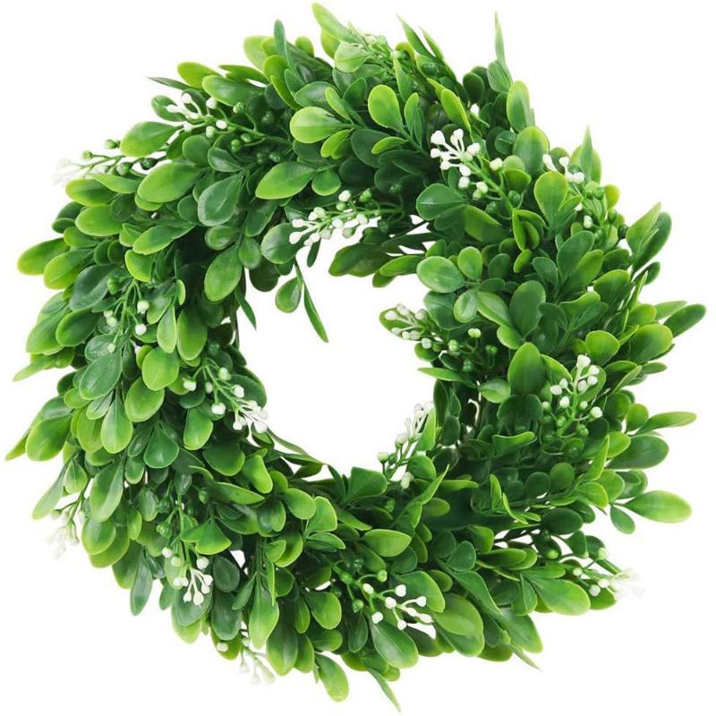 

Artificial Topiary Wreath Fake Green Leaf Door Hanging Garland Home Decoration, As pic