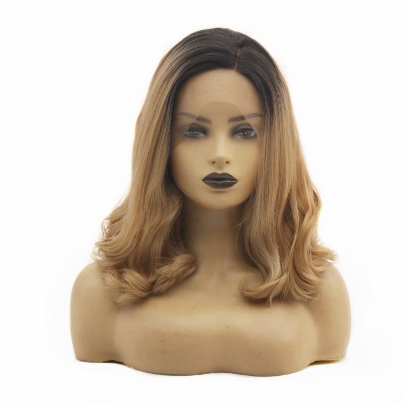 

Fashion Ombre Brown Natural Wave Heat Resistant Short Hair Women Wedding Party Halloween Present Synthetic Lace Front Daily Wigs, Blonde