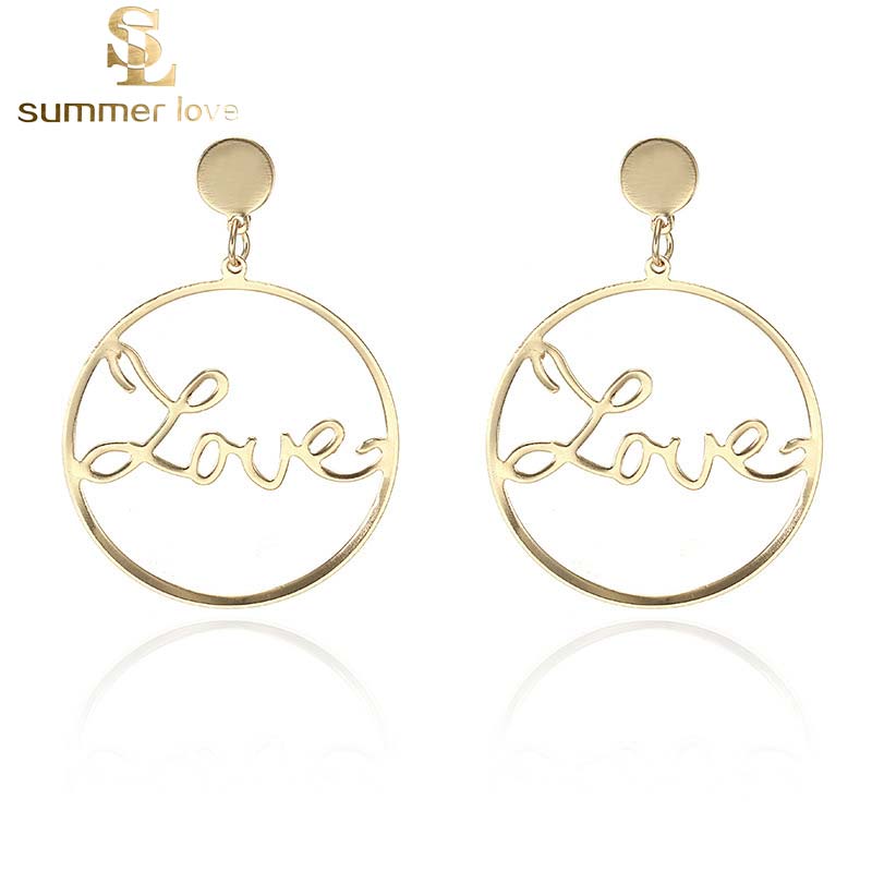 

New Arrival Love Letter Large Hoop Dangle Earrings For Women Simple Gold Silver Color Punk Big Circle Statement Earrings Jewelry Gift