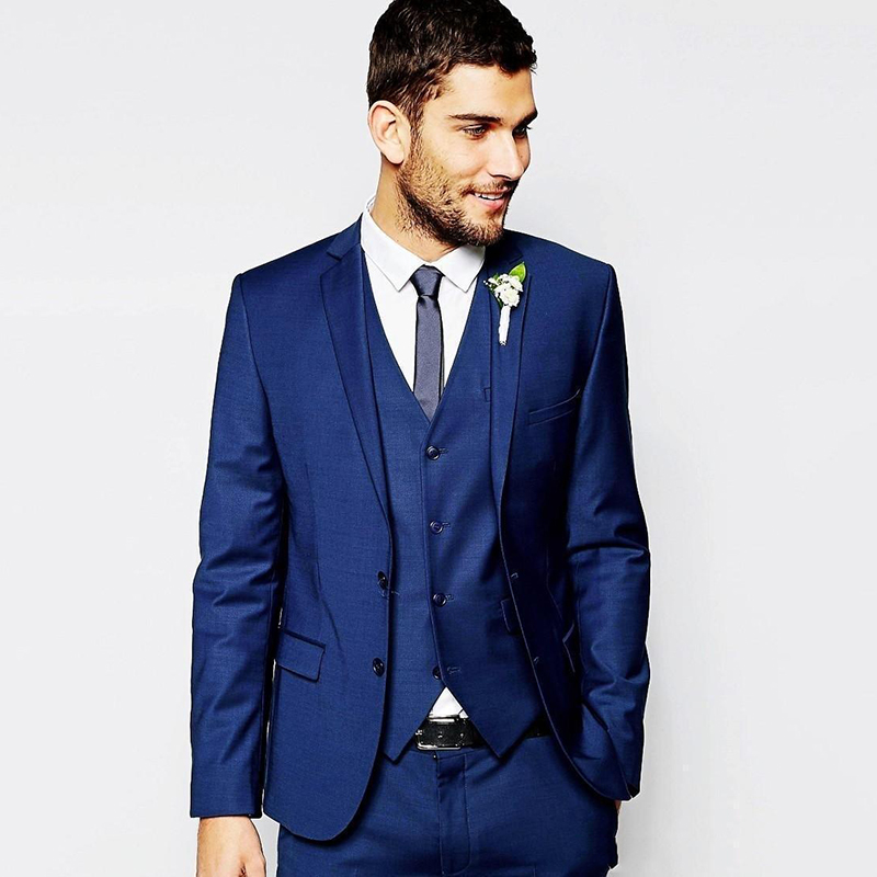

Men's Business Suit Notched Lapel Back Vent Blue Groom Tuxedos Men Party Groomsmen Suits Three Pieces (Jacket+Pants+Vest, Black