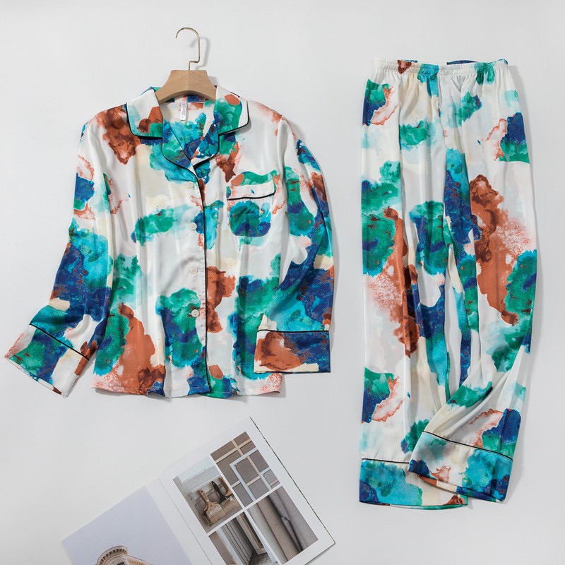 

Pigiama estate donna Pajamas Women Sleepawear Printing sleep set Loungewear Conjuntos femininos Plus Size clothes, Sky blue