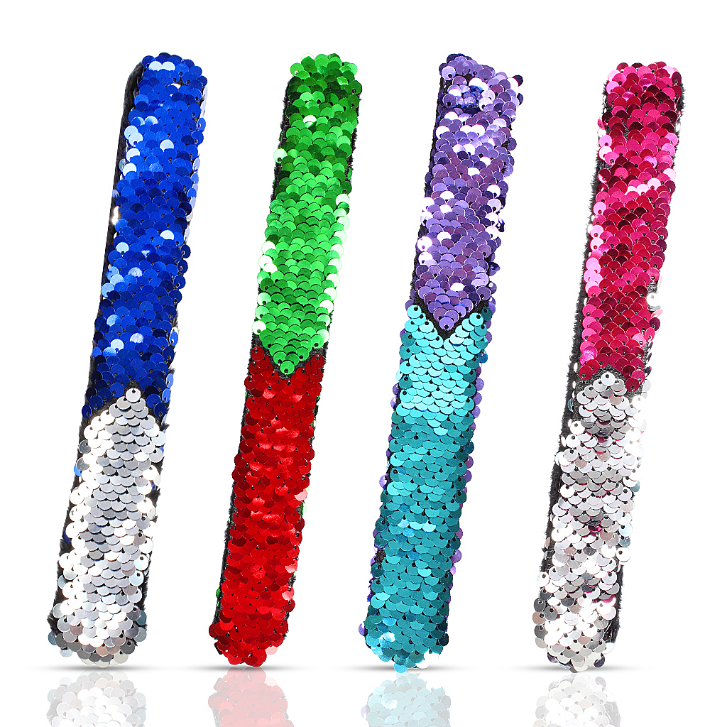 

Mermaid Sequin Slap Bracelet,4 Pcs Free To Convert Two Color Sequins,Great Holiday Party Gifts,Slap Wristband For Kids And Teenagers