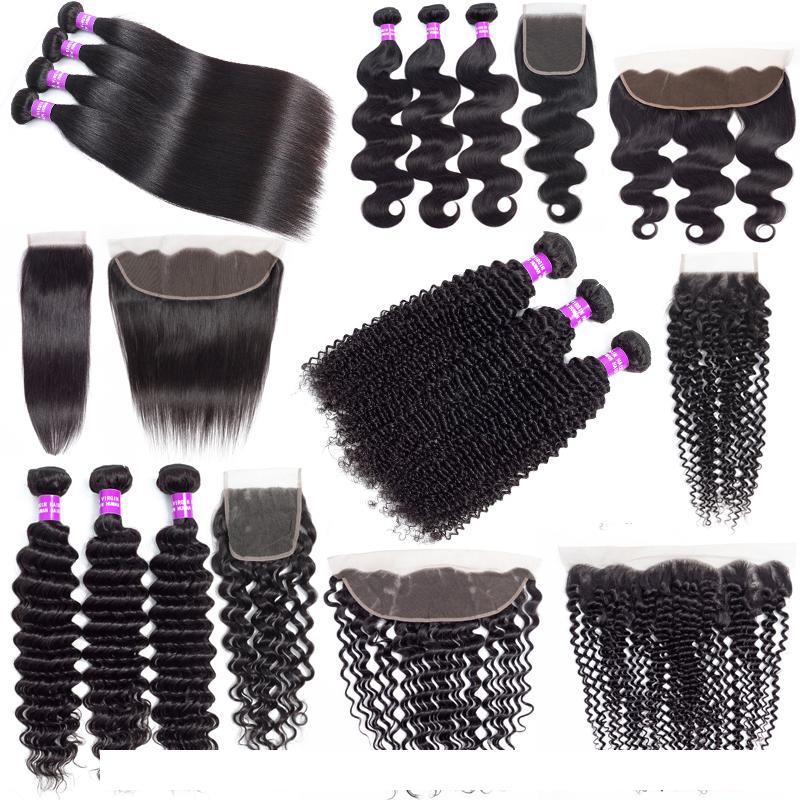 

9A Brazilian Cheap Human Hair Weave Bundles With Closure Deep Wave Kinky Curly Hair Extensions Virgin Hair Bundles With 13x4 Lace Frontal, Straight