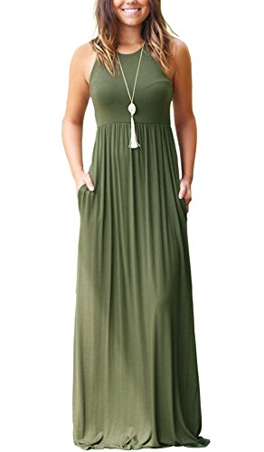 

Casual Dresses Euovmy Women's Sleeveless Dress Plain Loose Summer Long Maxi With Pockets, Purple grey
