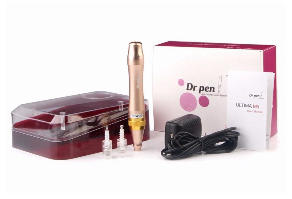 

Rechargeable ULTIMA M5 Derma Stamp Dr. Pen with 2pcs 12pin needle cartridge tips Anti Acne wrinkle removal dermaRoller Wireless