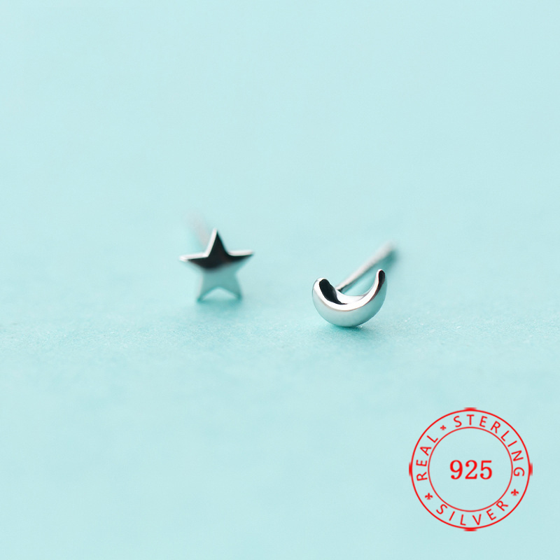 

cute girls genuine 925 sterling silver stud fashion small jewellery moon stars earrings made in China