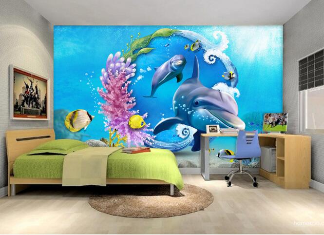 

3d wallpaper custom photo Sea World Dolphin Coral tv background painiting living room Home decor 3d wall muals wall paper for walls 3 d, Customize