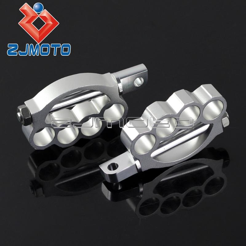 

Silver CNC Aluminum Motorcycle Knuckles Foot Pegs For Softail Dyna Touring Custom Male Mount Foot Rests Pedals