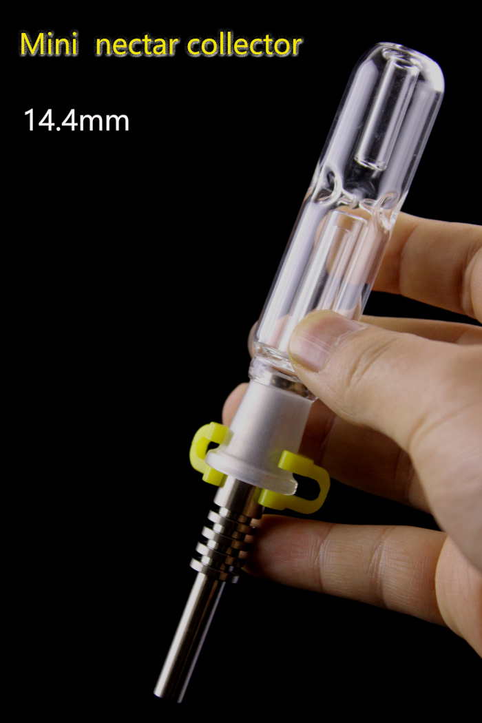 

QBsomk Mini Nectar Collector Kit with 10 14 18mm Titanium Nail Quartz Tip Plastic Keck Clip Mini Glass Pipes glass bong Smoking Pipes