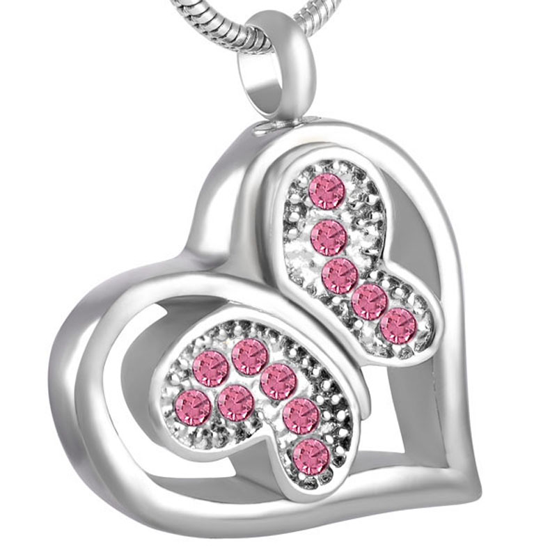 

KLH8563-9 Hold Pink/Clear/Black Crystal Butterfly On Heart Pendant Cremation Ashes Urn Neklace for Women-Wholesale Cremation Jewelry