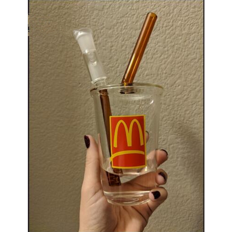 

8 Inchs Clear White Mini Glass Beaker Bongs McDonalds Cup With 14mm Smoking Water Pipe Heady Glass Oil Rig Glass Water Bong