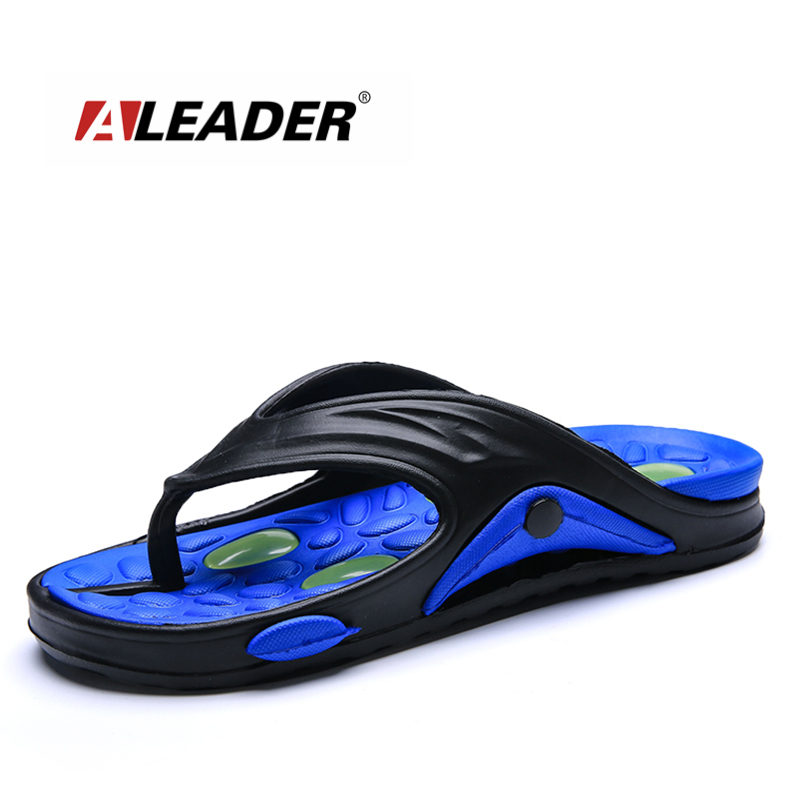

ALEADER Summer Mens Flip Flops Cushion Insole Beach Shoes Massage Soft Walking Rubber Flip Flops Causal Shower Water Slippers, Navy