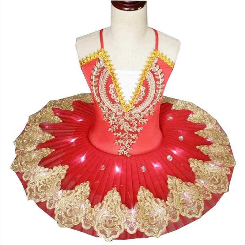 

2020 Ballet Dress Leotard Professional Led Ballet Tutu Dress For Kids 2020 New Latin Costumes For Children Pancake Dancewear, Rose