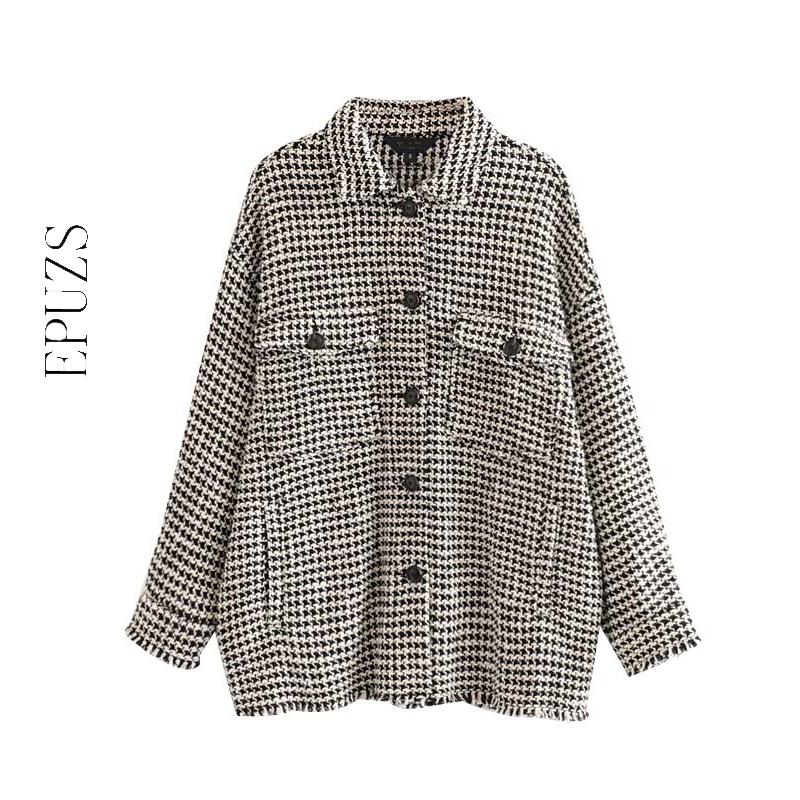 

Vintage tassels oversized tweed jacket women winter jacket casual loose button plaid coat ladies office outwear 2020, Gray