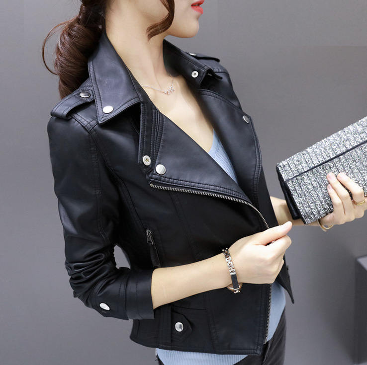 

New Pu Motorcycle Leather Women' Short Slim Large Size Short Coat Small Leather Jacket Womens Jackets Coats Black Coat