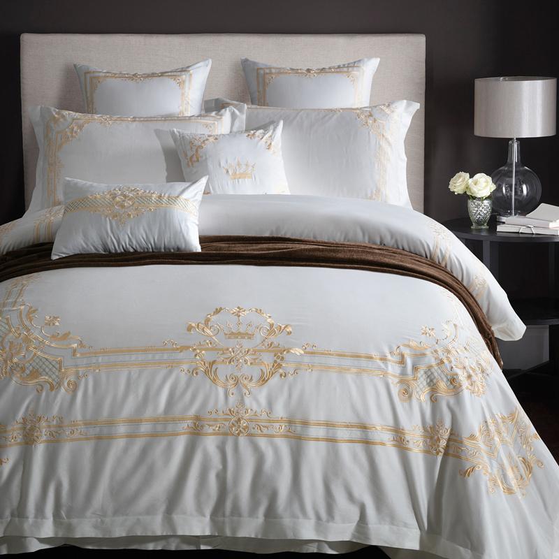 

J/6/8Pcs Egypt Cotton Satin Royal Wedding Bedding Set Embroidery Duvet cover set Bed Sheet Pillowcases Queen King size, Lb1