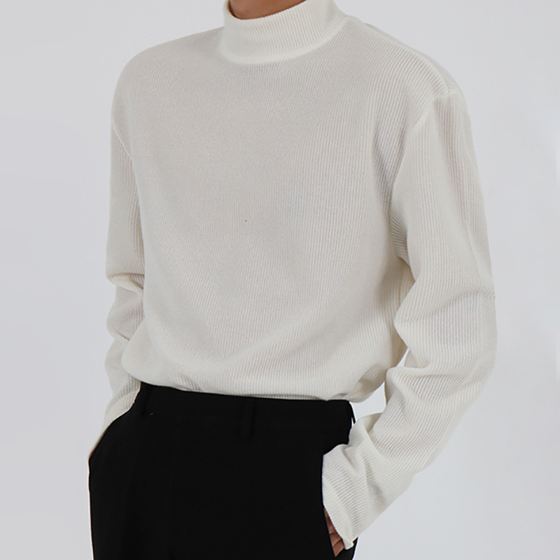 

2020 Autumn And Winter New Men's Half-high Collar Pullover Fashion Casual Solid Color Loose Sweater Black / White -2XL