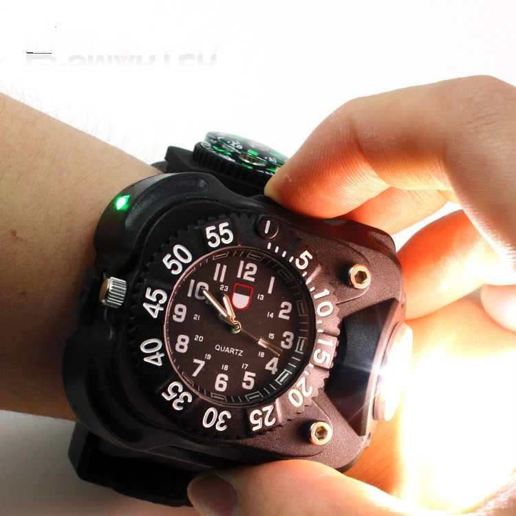 

Outdoor LED wrist lamp hand - worn flashlight watch watch silicone light night running defense Multi-function portable