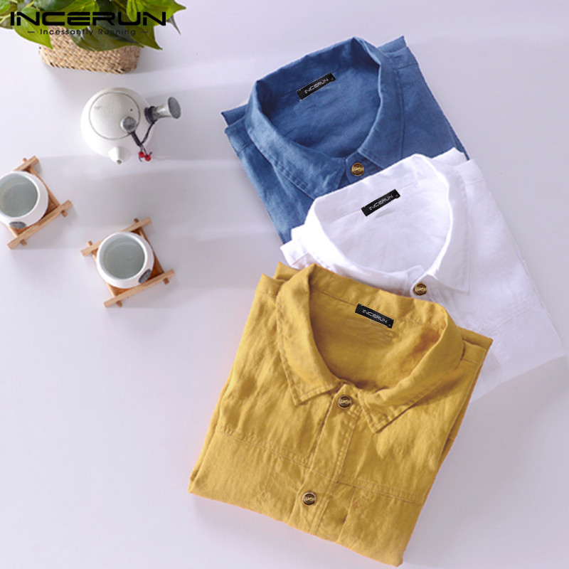 

2020 Summer Men Solid Color Shirt Turn-down Collar Casual Streetwear Short Sleeve Tops Cotton Button Harajuku Shirts Hombre 5XL, Blue