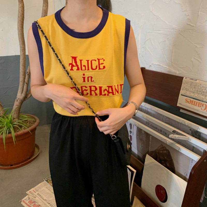 

Women Slim Fit Tank Tops Harajuku Style Letter Print Sleeveless Summer Vest Tops