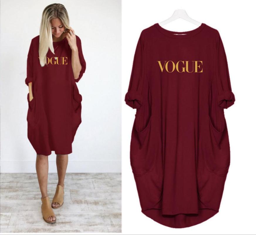 Robes décontractées Imprimer Robe d'été Femmes Poches Midi T-shirt Dames Hauts longs Grande Taille 5XL Vêtements amples