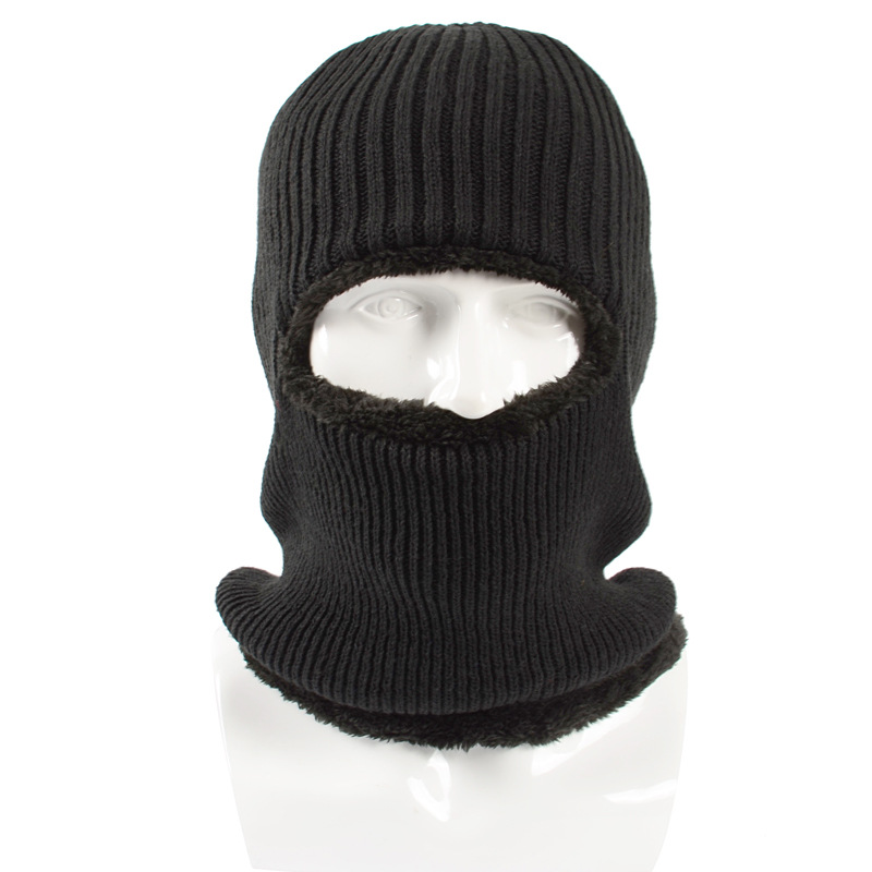 

Winter Knitted Cycling Hat Outdoor Male Windproof Cap Protective Earmuff Face Neck Warmer, Black