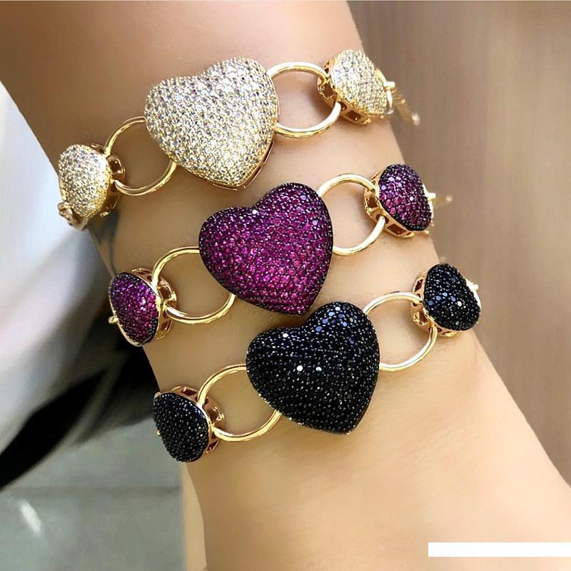Fashion 18K cristal plaqué or rose pavée Charme Amour Coeur réglable bracelet