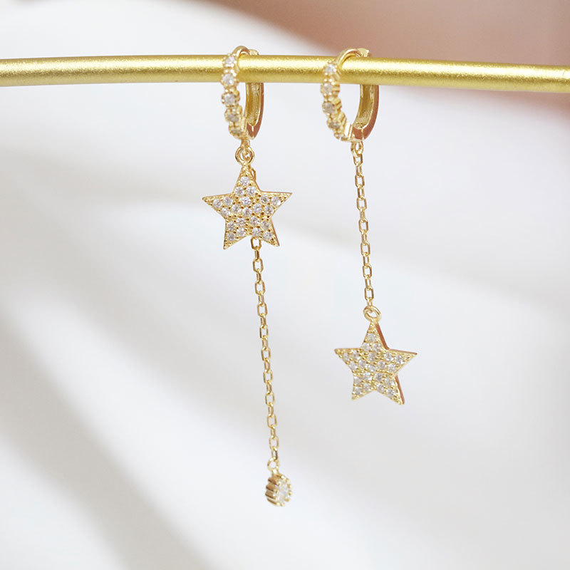 

Asymmetry Star Pendant Circle Earrings Hoops 925 Sterling Silver Cubic Zirconia Drop Earrings For Women Fashion Jewelry 2020