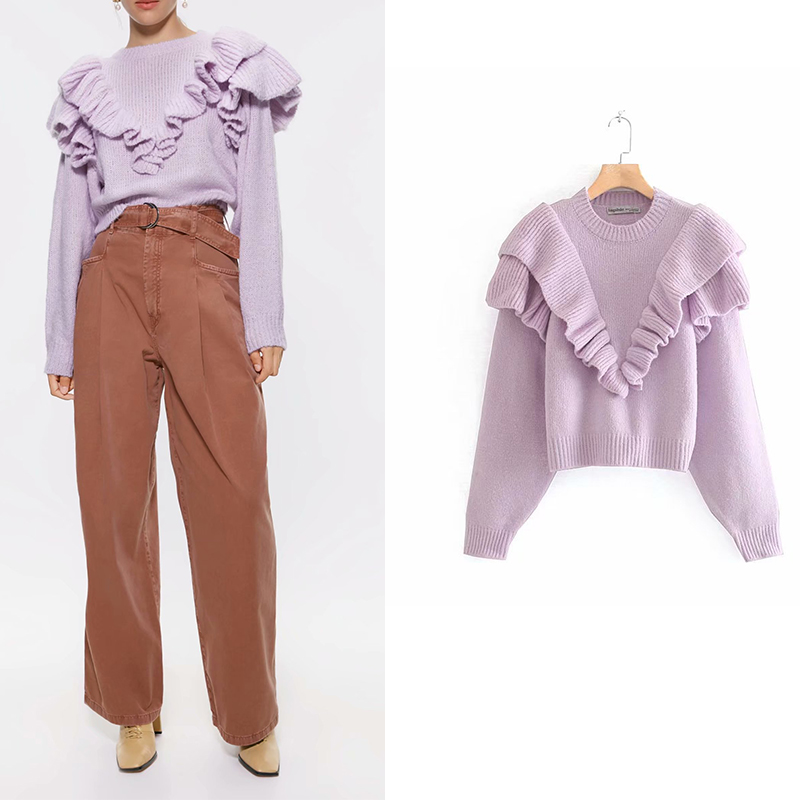 

2019 women' winter sweet sweater puff sleeve O neck Short Knitted Sweaters jumpers casual chic female Pullovers, As picture