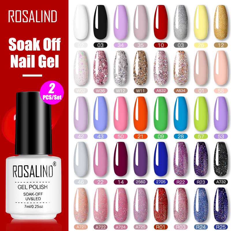 

ROSALIND Manicure Gel Nail 2PCS/Set Hybrid Varnishes Nail Art Semi Permanent Soak Off Polish Gellak Top Coat Lacquer Kit