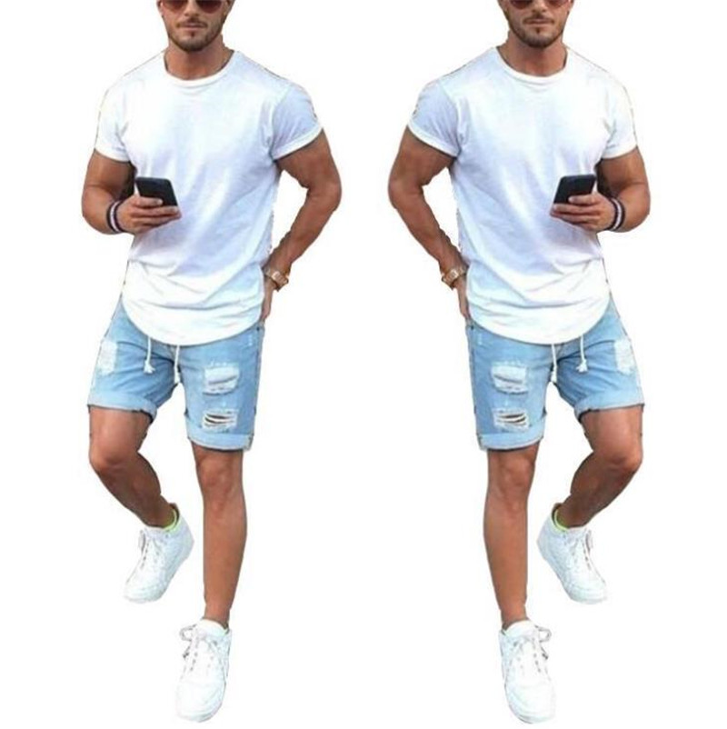 

Mens Light Blue Denim Shorts Fashion Distrressed Ripped Shorts Mens Casual Holes Short Jeans With Zipper